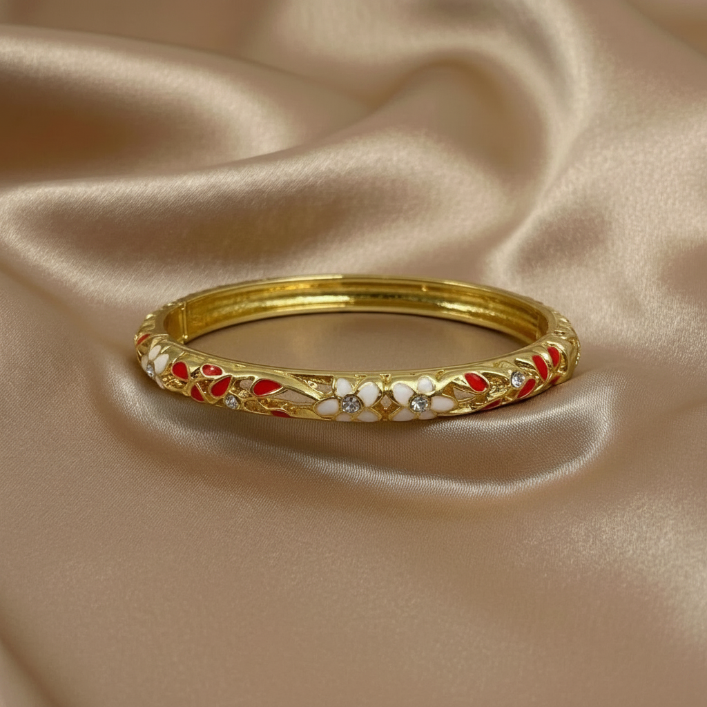 Rood-witte goudkleurige bangle armband